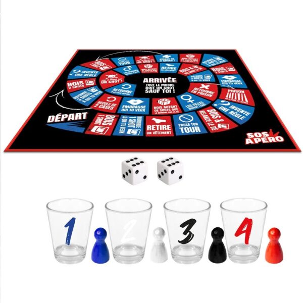 Transformez votre soirée en une compétition endiablée avec le Jeu de l'Oie SOS Apéro ! Il reprend le principe classique du jeu de l’oie, mais avec une touche festive : des gages à réaliser, des déplacements stratégiques et des shots à boire ! Ce jeu est l’accessoire parfait pour pimenter vos soirées et garder des souvenirs inoubliables. 🎲🍻