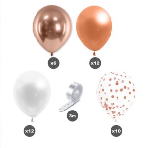 KIT ARCHE BALLONS PARTY BLUSH. Donnez du volume à vos fêtes d'anniversaire avec ce kit arche à ballons quadricolore pour un rendu unique ! Accrochée en présentation ou suspendue au centre de la pièce, cette arche d'anniversaire impressionnera vos invités dès leur arrivée. Composée de quarante ballons de trois modèles différents, cette arche est facile à réaliser et à mettre en place . Elle transformera votre salle de fête en un espace horrifique. Ce kit comprend : 10 ballons transparents à pois multicolores, 12 ballons blancs, 12 ballons oranges, 6 ballons dorés et 3 mètres de ruban accroche ballons.