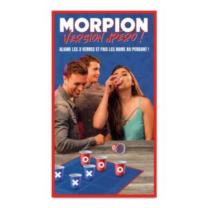 Envie d’ajouter du fun à votre apéro ? Le Morpion version Apéro est le jeu parfait pour transformer un classique jeu de société en une compétition festive où chaque victoire se termine par un shot ! Il vous suffit de placer vos shooters bleus et rouges sur le tapis de jeu, et le premier à aligner 3 shooters gagne le droit de célébrer avec un shot. Simple, amusant et idéal pour des fous rires garantis ! 🍸