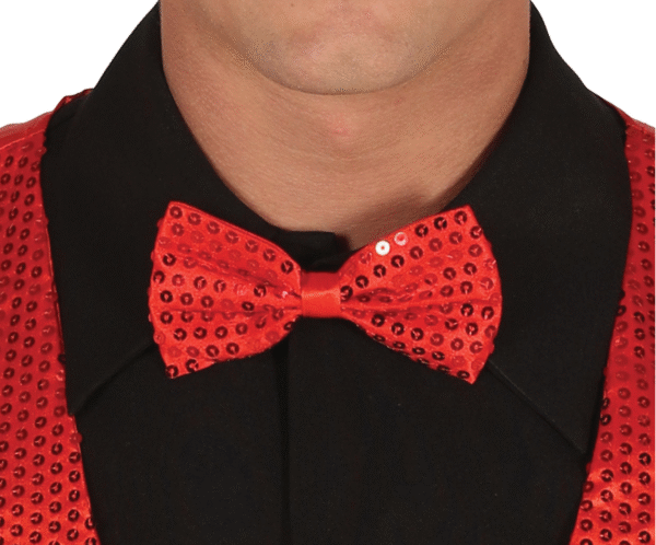 Vous voulez attirer tous les regards sans dire un mot ? Notre nœud papillon à sequins rouge est votre arme secrète ! Plus besoin de faire des blagues, son éclat suffit à mettre l'ambiance. Attention, risque élevé de provoquer des éblouissements admiratifs !