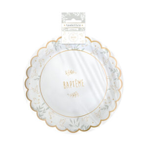 Pack 6 Assiettes Bapteme blanche et or