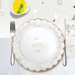 Pack 6 Assiettes Bapteme blanche et or