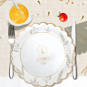 PACK 6 ASSIETTES BAPTEME, Découvrez pour nos packs 6 assiettes de baptême conçue exclusivement pour l’événement ! Pour créer une décoration de table unique, chaque détail compte. Avec leur élégant design, ces assiettes blanches à motifs naturels et de colombes dorées seront la touche originale qui fera la différence pour votre présentation de table. Elle comprend la mention "Baptême" en son centre en doré pour plus de design.