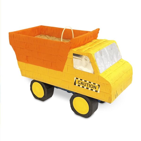 PINATA CAMION ANNIVERSAIRE CHANTIER. Notre piñata Party Chantier est une excellente idée pour défouler les enfants et y cacher des bonbons lors d'un anniversaire. Cette belle piñata à suspendre prend la forme d'un grand camion jaune avec une benne orange.