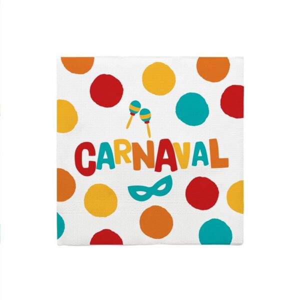 SERVIETTES 10 PCS CARNAVAL. Le carnaval approche et vous souhaitez inviter vos amis à votre table ? Nous vous proposons notre pack de 10 serviettes en papier. La bonne humeur et la convivialité seront présentes grâce à nos serviettes présentant des ronds multicolores, un masque bleu, des maracas ainsi que la mention "Carnaval" également multicolore.