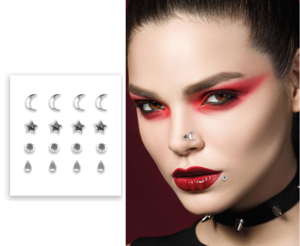 Transformez-vous en véritable bijou ambulant avec notre strass faux piercing argenté. Parfait pour illuminer votre visage sans avoir à chercher l'aiguille. C'est l'accessoire qui dit "j'ai du style" sans le "j'ai un peu mal". Succès garanti auprès de ceux qui aiment ce qui brille (et ce qui est indolore) !