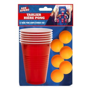 Apportez une touche originale à vos soirées avec le Tablier Bière Pong ! Ce jeu est l’indispensable pour tous ceux qui aiment mélanger compétition et fous rires. 6 gobelets rouges, 6 balles oranges et un tablier bleu : il suffit de viser et de lancer la balle pour faire tomber votre adversaire dans le piège du shot ! Ce jeu est le compagnon parfait pour des soirées déjantées et des souvenirs mémorables. 🍻