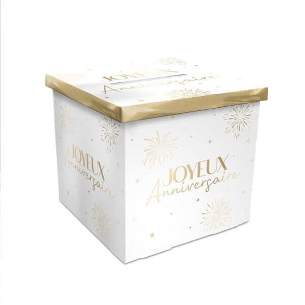 URNE PARTY DORÉ. Découvrez notre urne Party Doré spécialement conçue pour les anniversaires ! Une idée déco tendance et originale. Que ce soit pour y mettre des petites attentions telles que des cartes de vœux ou pour y glisser quelques bill