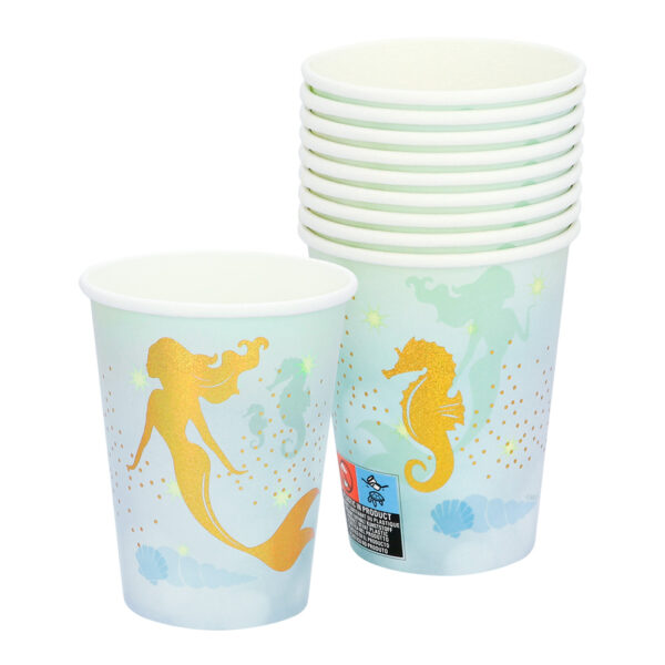Chaque gobelet est décoré de magnifiques motifs de sirènes, coquillages et étoiles marines. Le design aux couleurs éclatantes apportera une touche scintillante à votre table, tout en étant pratique pour vos invités.