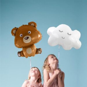 BALLON METALLIQUE OURS. Ce ballon métallique en forme d'ours est idéal pour créer une ambiance festive lors d'une fête ou de l'anniversaire d'un enfant. Etoiles pleins les yeux garanties ! Très facile d'utilisation car sans nœud à faire, ce ballon métallique ours possède une paille de gonflage incluse. Il peut se gonfler à l'air ou à l'hélium. La tenue au gonflage est de plus de 48 heures. Le ballon ours est marron avec son ventre, ses coussinets des pattes arrière et ses babines en marron plus clair. Il arbore un sourire sympathique et est en position assise.