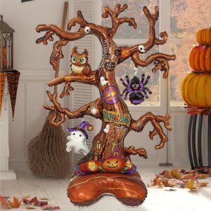 BALLON TOTEM ARBRE MAUDIT. Ce ballon totem en forme d'arbre maudit est idéal pour créer une ambiance horrifique lors de votre fête d'Halloween. Frissons garantis ! Très facile d'utilisation car sans nœud à faire, ce ballon possède une paille de gonflage incluse. Il se gonfle à l'air. La tenue au gonflage est de plus de 48 heures. Le ballon prend la forme d'un arbre maudit totem à poser de 126 x 85 cm. Le tronc est mort et habillé d'illustrations liées à Halloween. Divers animaux sont accrochés ou suspendus aux branches.