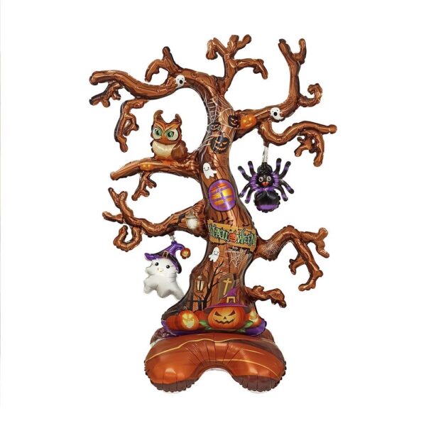 BALLON TOTEM ARBRE MAUDIT. Ce ballon totem en forme d'arbre maudit est idéal pour créer une ambiance horrifique lors de votre fête d'Halloween. Frissons garantis ! Très facile d'utilisation car sans nœud à faire, ce ballon possède une paille de gonflage incluse. Il se gonfle à l'air. La tenue au gonflage est de plus de 48 heures. Le ballon prend la forme d'un arbre maudit totem à poser de 126 x 85 cm. Le tronc est mort et habillé d'illustrations liées à Halloween. Divers animaux sont accrochés ou suspendus aux branches.