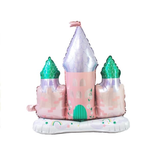 BALLON TOTEM CHÂTEAU. Pour une fête gonflée à bloc, nous vous proposons ce ballon totem en forme de château de princesse. Haut de 57 cm, sa forme de beau château de princesse rose comblera vos invités et sublimera votre déco lors d'une fête ou d'un anniversaire. Très simple à gonfler (à l'air seulement), ce ballon totem bénéficie d'une longue tenue au gonflage (+ de 48h) et une paille est incluse. Finie la corvée des nœuds !