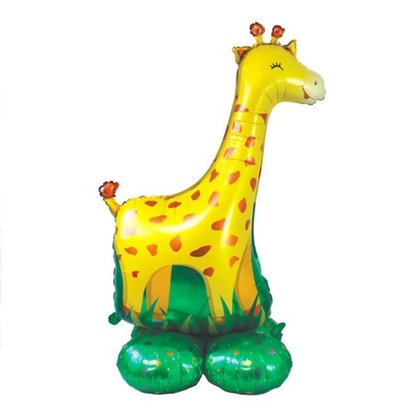 BALLON TOTEM GIRAFE. Pour une fête gonflée à bloc, nous vous proposons ce ballon totem en forme d'une grande girafe. Haut de 125 cm, sa forme d'une girafe jaune à taches brunes dans la savane comblera vos invités et sublimera votre déco lors d'une fête ou d'un anniversaire. Très simple à gonfler (à l'air seulement), ce ballon totem bénéficie d'une longue tenue au gonflage (+ de 48h) et une paille est incluse. Finie la corvée des nœuds !