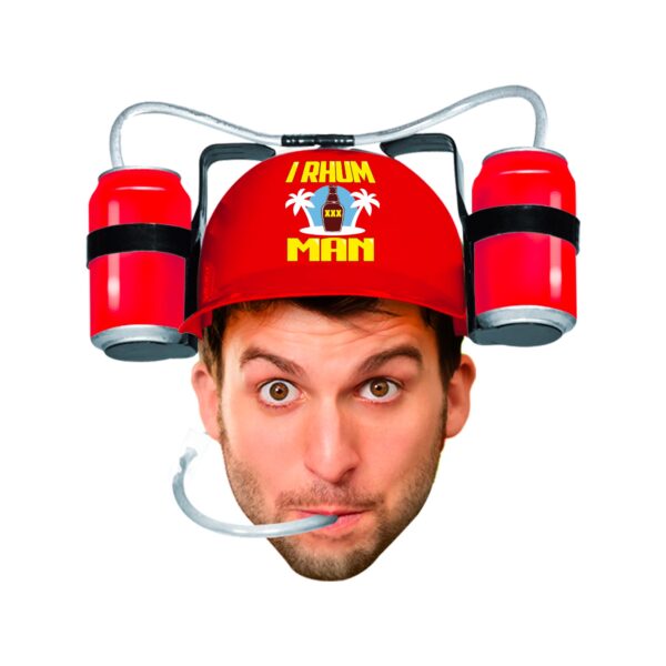 CASQUE ANTI SOIF I RHUM MAN incontournable pour faire la fête entre amis et famille, se faire plaisir ou pour faire plaisir, ce casque humoristique, vous permettra de vous hydrater en faisant la fête jusqu'au bout de la nuit.