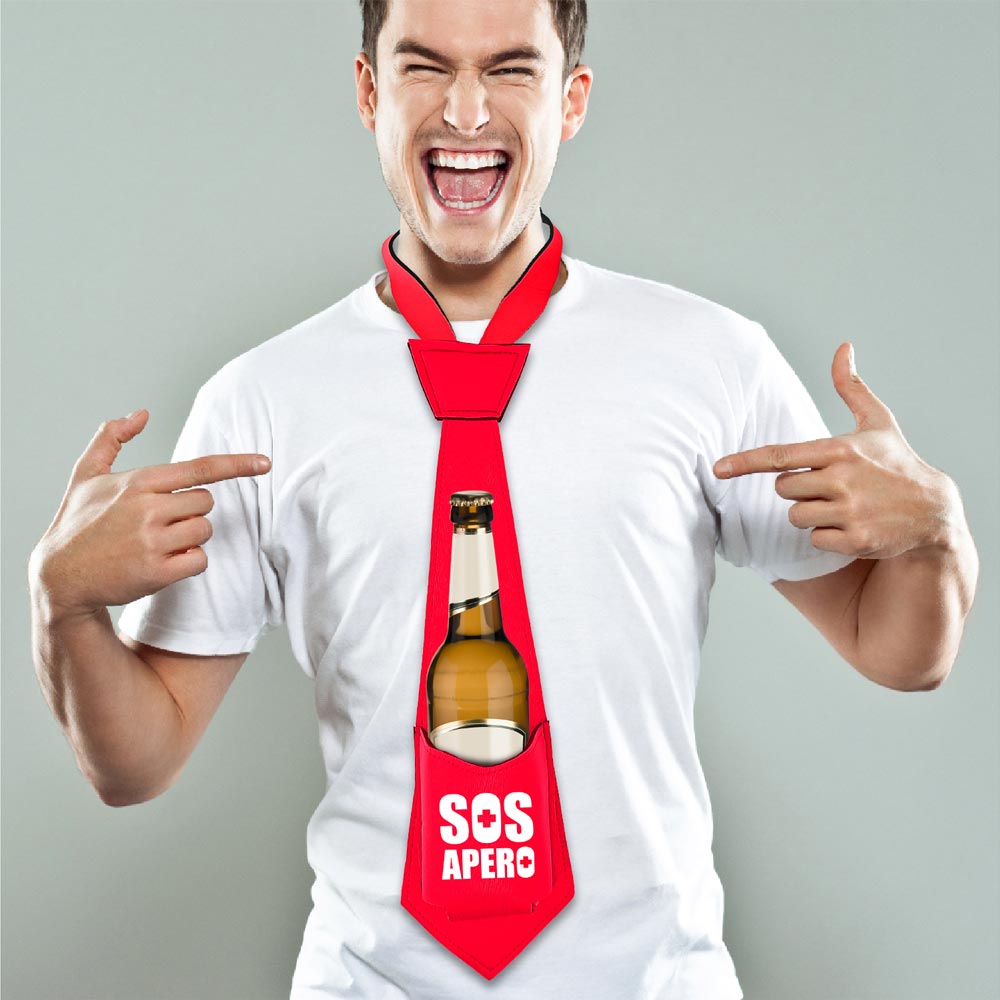 Cravate anti-soif Apéro . Cravate spécial apéro pouvant soutenir une canette ou une bouteille.
