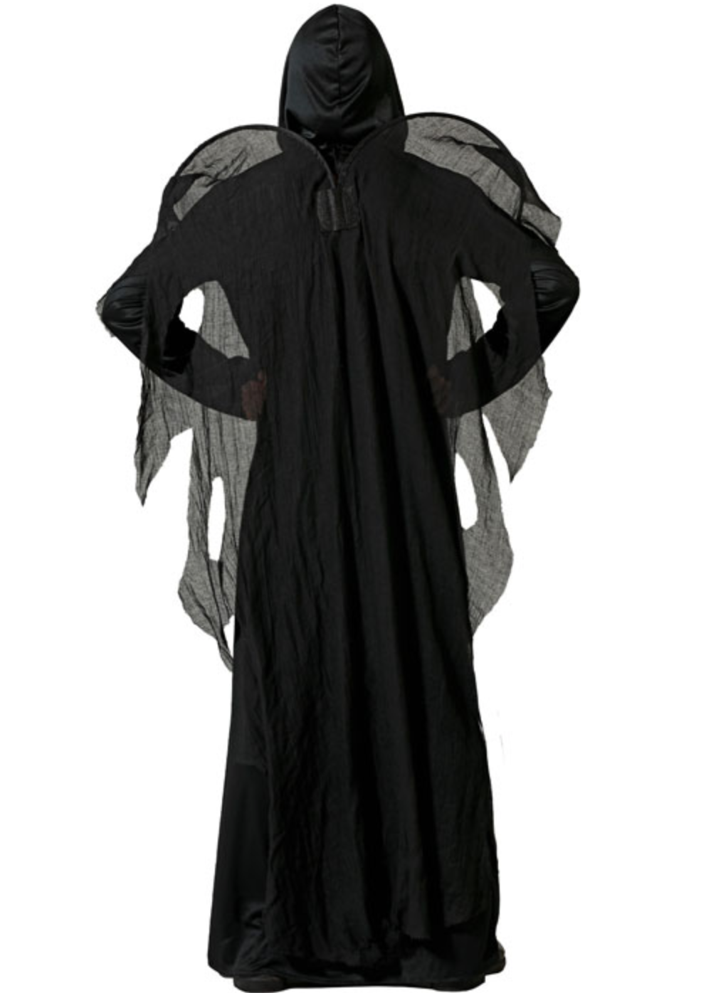 Ce déguisement d'ange noir vous permettra d'incarner une version sombre et imposante de l'archétype céleste. Les ailes noires volumineuses et la tunique élégante créent un look parfait pour les amateurs de costumes surnaturels.