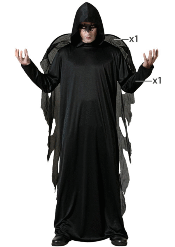 Ce déguisement d'ange noir vous permettra d'incarner une version sombre et imposante de l'archétype céleste. Les ailes noires volumineuses et la tunique élégante créent un look parfait pour les amateurs de costumes surnaturels.