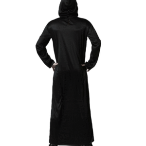 Déguisement d'Halloween Fantôme noir pour homme adulte. Contenu : masque et tunique avec capuche. Arme non incluse.