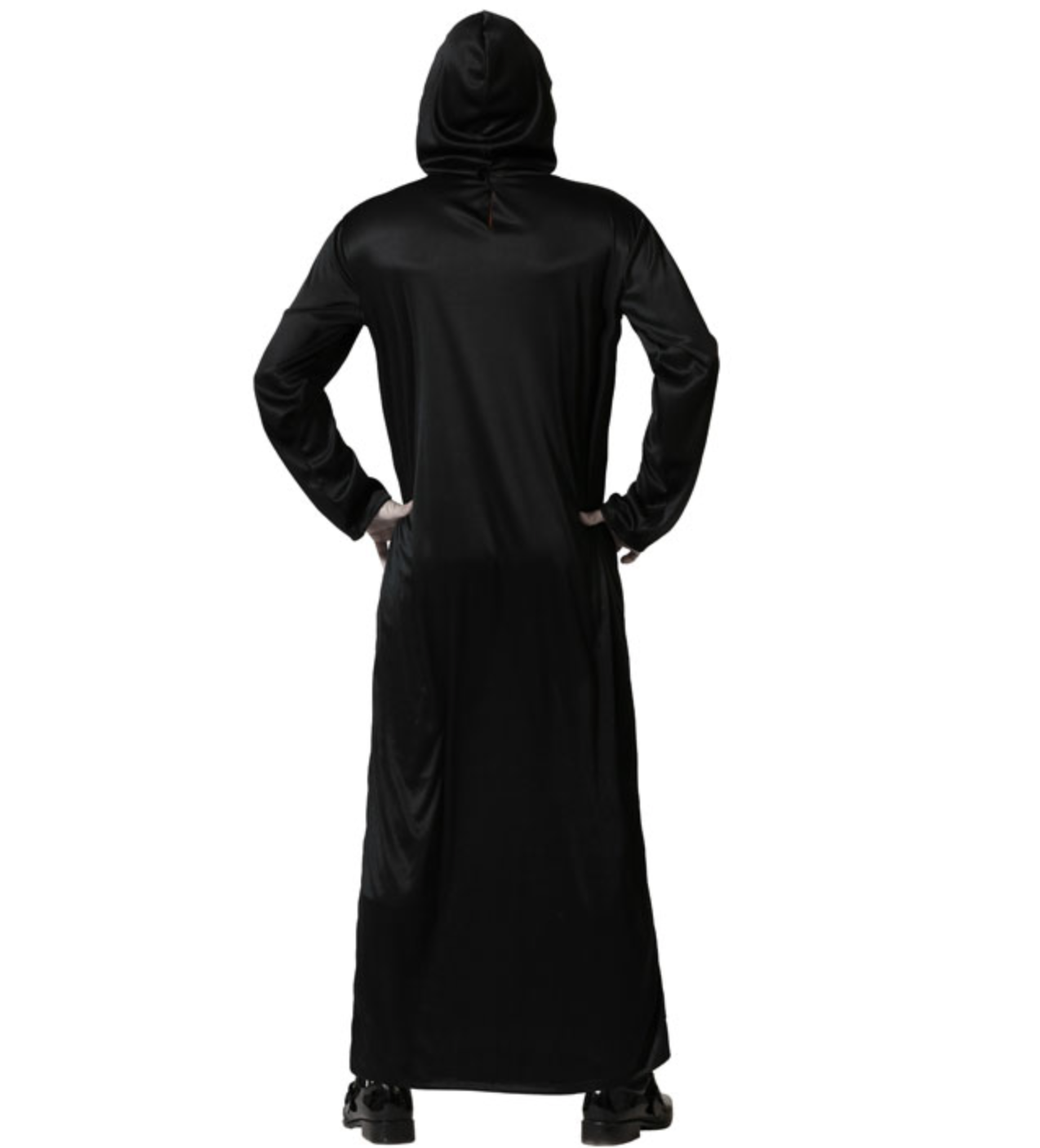 Déguisement d'Halloween Fantôme noir pour homme adulte. Contenu : masque et tunique avec capuche. Arme non incluse.