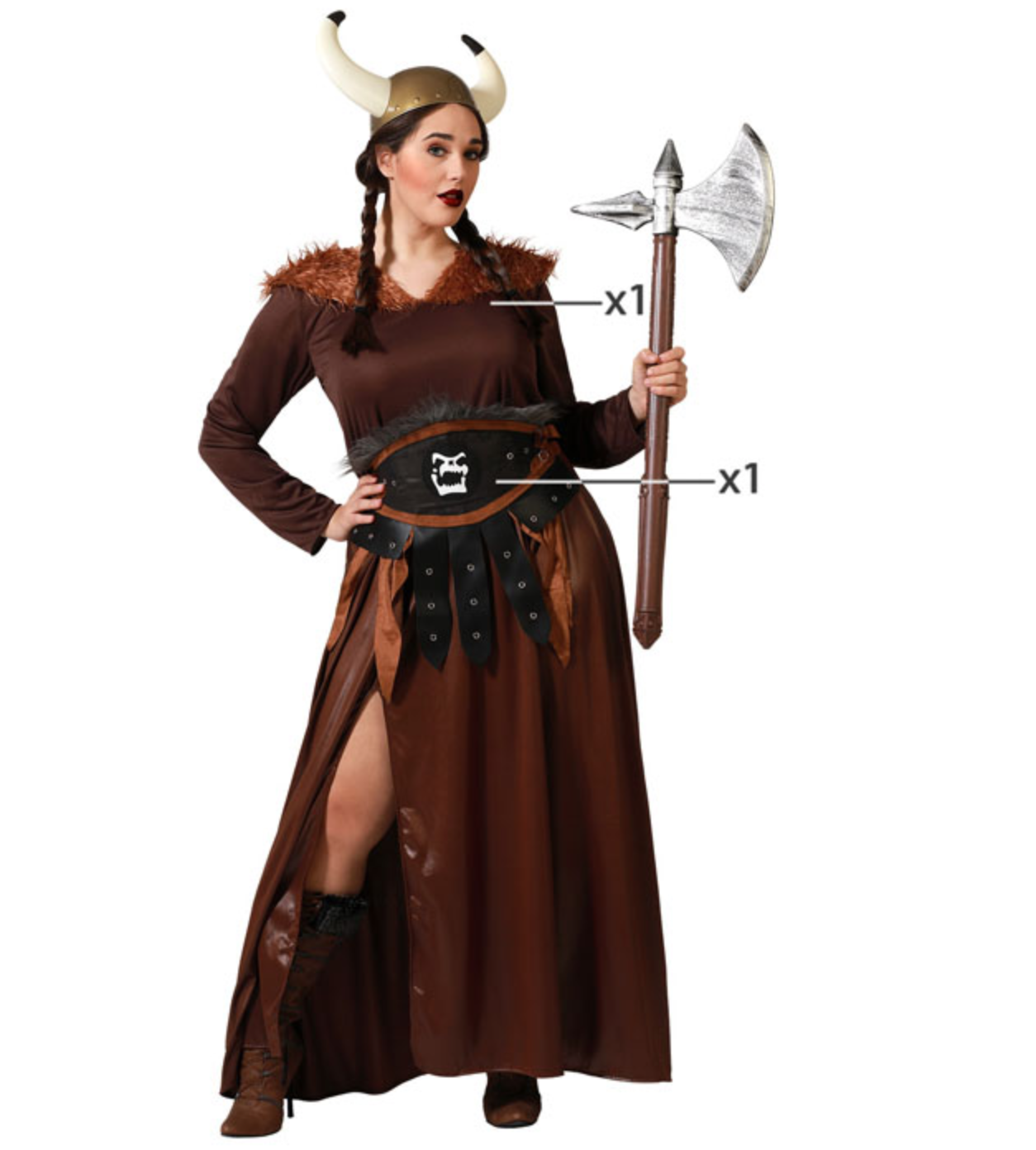 Affirmez votre force avec un look de véritable guerrière nordique ! Que serait une soirée déguisée sans une redoutable Viking prête à en découdre ? Avec ce déguisement de femme Viking, imposez votre présence et préparez-vous à voguer vers la gloire ! Inspiré des grandes conquérantes du Nord, ce costume allie élégance et férocité, avec des détails soignés et des finitions dignes des plus grandes guerrières scandinaves.