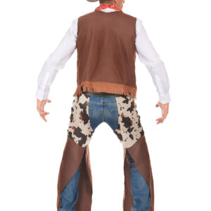 Ce déguisement de cowboy pour homme comprend un gilet et un sur-pantalon.