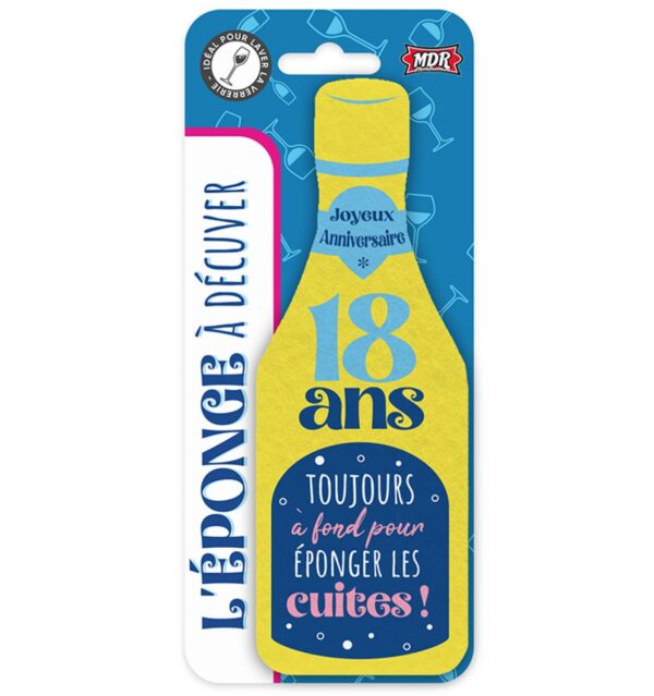 L’éponge bouteille est disponible pour tous les âges marquants : 🥂 18 ans, 20 ans, 30 ans, 40 ans, 50 ans, 60 ans 🎁 Idéale pour tous les anniversaires et les départs en retraite ! Avec son design original, c’est l’accessoire indispensable pour offrir un clin d'œil humoristique tout en étant pratique au quotidien.