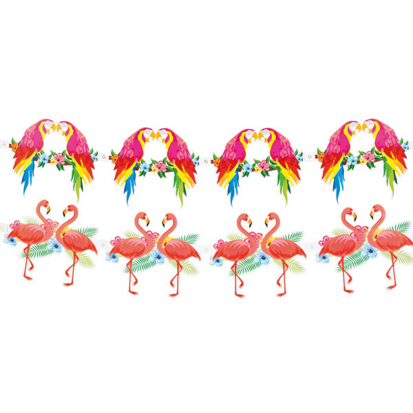 Apportez une touche exotique et festive à votre décoration avec cette guirlande tropicale de 3 mètres ! Avec ses motifs flamants roses et perroquets, elle est parfaite pour une garden party, une beach party ou une soirée sur le thème Hawaï.
