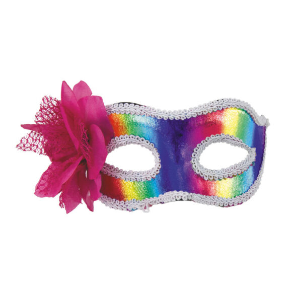 Ajoutez une touche de glamour à votre déguisement avec ce magnifique masque à fleurs holographique rose !