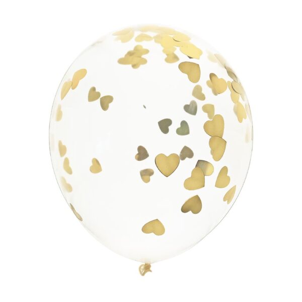 SACHET 6 BALLONS CONFETTIS EN CŒUR. Que ce soit pour orner votre réception ou votre voiture de mariage, ce sachet à ballons à confettis en forme de cœurs sera idéal pour apporter une touche idyllique à vos photos de mariage. Compatible à l air ou à l hélium. Sachet de 6 ballons. Diamètre 30 cm.