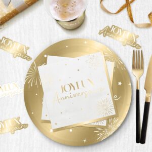 PACK 10 SERVIETTES PARTY DORÉ. Découvrez notre pack de 10 serviettes Party Doré, conçues pour un anniversaire chic et festif ! Mettez en avant votre décoration de table grâce à nos serviettes blanches avec un motif d'étoiles et de feux d'artifice dorés avec la mention "Joyeux Anniversaire" au centre.