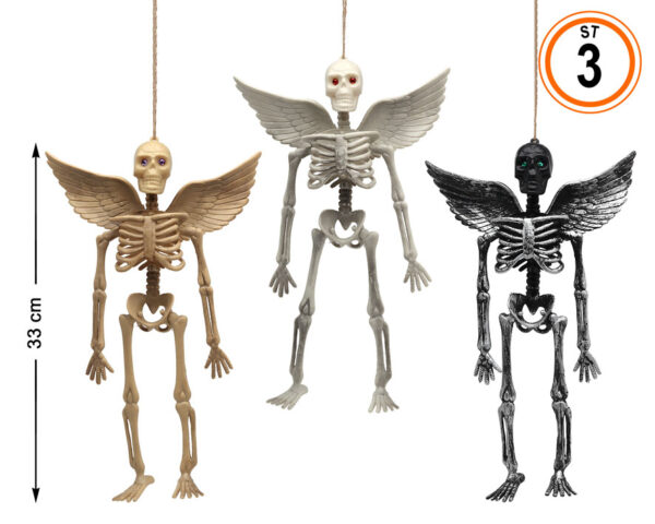 Un ange déchu ou un esprit vengeur ? Ce squelette avec ailes d’ange est l’élément parfait pour une déco aussi mystique qu’effrayante ! Avec son squelette détaillé et ses grandes ailes imposantes, il apportera une touche spectaculaire à votre ambiance d’Halloween ou à toute mise en scène gothique