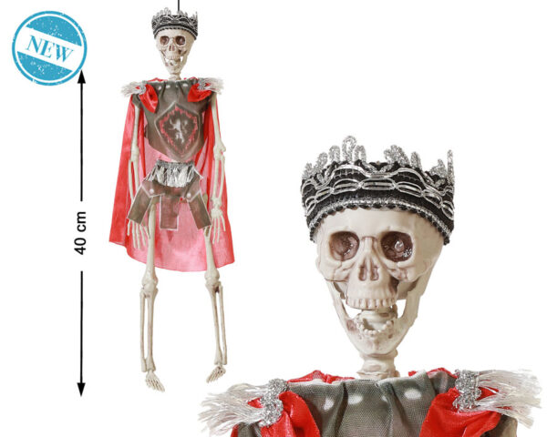 Squelette de Roi Médiéval – 40 cm Apportez l’horreur royale à votre décor avec ce Squelette de Roi Médiéval ! Parfait pour les soirées à thème médiéval, Halloween ou tout autre événement où la majesté morbide est de mise. Ce roi défunt est sûr de capturer l’attention de tous vos invités.