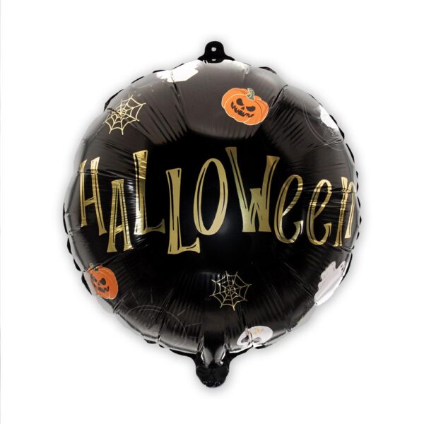 Ajoutez un brin de terreur chic à votre fête avec ce ballon métallique noir Halloween ! Son inscription dorée "Halloween" scintille dans la pénombre... idéal pour faire frissonner vos invités sans même allumer les bougies !