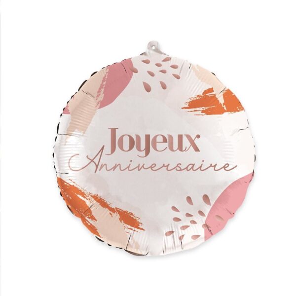 Apportez une touche chic et contemporaine à vos fêtes avec ce magnifique ballon métallisé rose pâle. Ses motifs abstraits multicolores et son inscription "Joyeux Anniversaire" en rose en font une décoration à la fois douce et graphique, parfaite pour un anniversaire stylé et plein de bonne humeur !