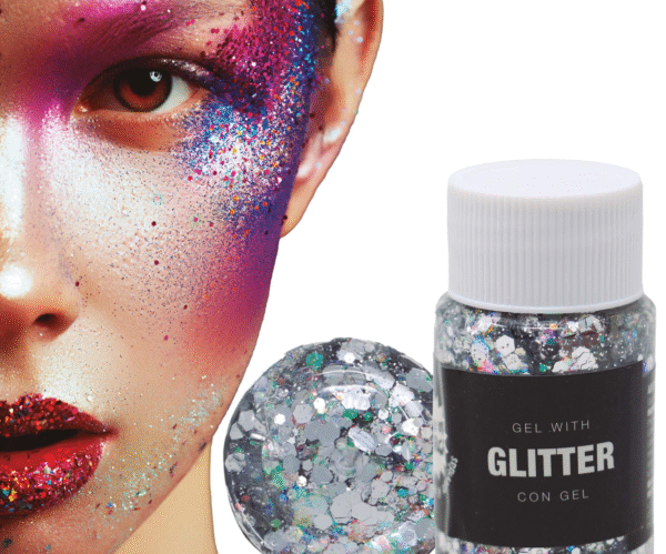 Envie d’ajouter une touche d’éclat à vos soirées ? Ce gel pailleté argent est là pour vous faire briller sans effort ! À appliquer sur le visage, le corps ou même les cheveux, il est votre arme secrète pour un look de star en festival, soirée fluo ou carnaval.
