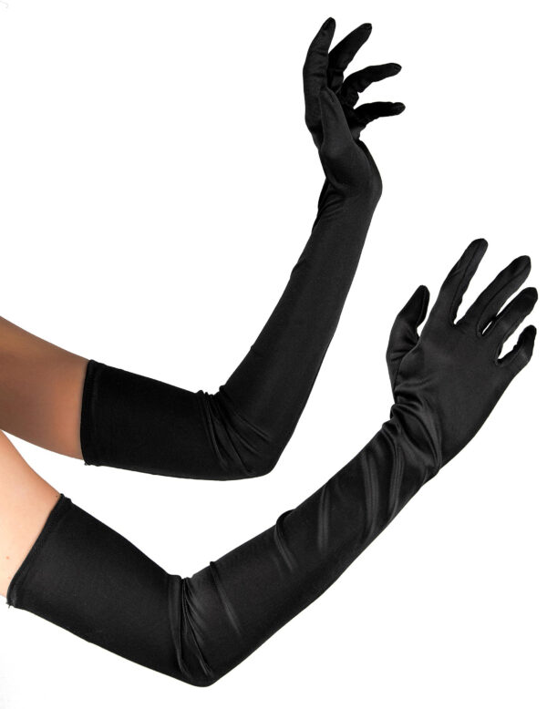 Ces gants noirs longs glissent jusqu’au coude pour une allure raffinée et mystérieuse. Idéals pour incarner une sorcière élégante, une vampire chic, une diva rétro, ou même un personnage de cabaret, ils s’adaptent à tous les styles avec classe. Leur tissu souple épouse la main et prolonge ton geste… avec panache.