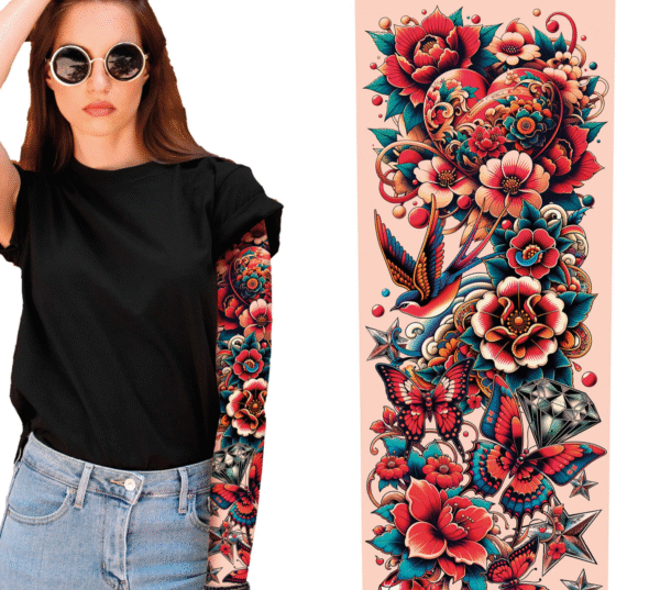 Un look tatoué… sans douleur et sans engagement ! Enfilez cette manche de faux tatouage et transformez-vous instantanément en rocker, motard, gangster stylé ou pirate urbain. L’effet est bluffant, les détails réalistes, et surtout : ça pique zéro. Pas besoin de passer par un salon de tatouage, juste par votre manchette. Rapide, réversible, stylé. What else ?