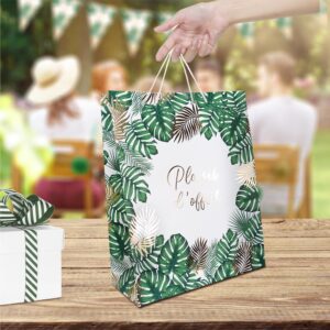 Sublimez vos cadeaux avec notre pochette "Plaisir d'Offrir" Tropical. Son design élégant aux motifs de feuilles exotiques vertes et dorées, associé à la mention dorée "Plaisir d'offrir", apportera une touche de sophistication et de chaleur à vos présents.