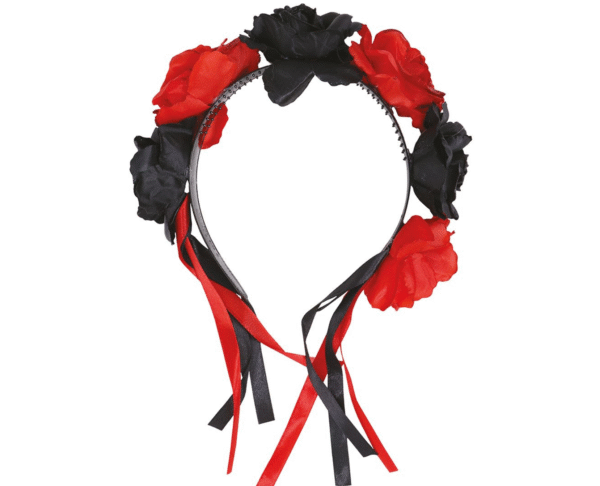 Ce serre-tête élégant combine des fleurs rouges ardentes et des fleurs noires envoûtantes, pour un rendu théâtral et chic. Il se marie parfaitement à des tenues de sorcière glamour, déesse sombre, vampire chic, ou même une Frida Kahlo version Halloween ! Un must-have pour toutes celles qui aiment briller dans la pénombre.