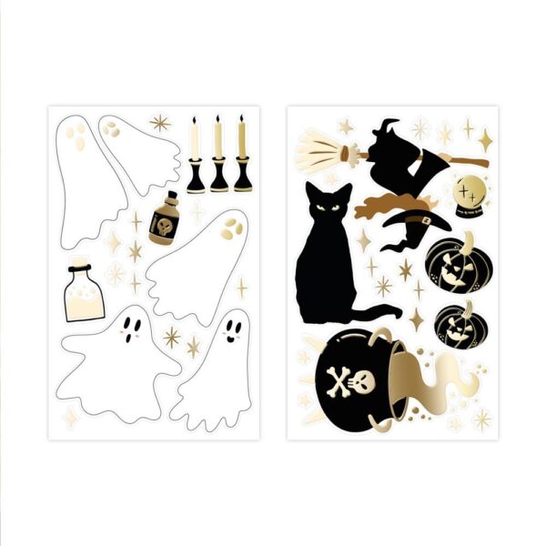 Transformez votre maison en repaire de l’étrange (et de l’adorable) grâce à nos stickers vitre Fantômes PM. Sorcières rieuses, chats noirs malicieux, citrouilles rigolotes et esprits taquins s’invitent à vos fenêtres pour faire sensation auprès des petits et des grands. Une touche lugubre, mais fun, pour une ambiance 100 % Halloween !