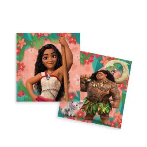 Préparez un festin digne des îles du Pacifique avec nos 20 Serviettes Vaiana ! Idéales pour un anniversaire ou toute autre célébration sur le thème du film Disney, ces serviettes colorées de 33 cm sont l'accessoire indispensable pour une table harmonieuse. Chaque serviette met en scène les personnages emblématiques du film : Vaiana, la courageuse exploratrice, et le demi-dieu Maui, accompagnés de Pua le cochon et Heihei le coq, le tout sur un fond tropical fleuri.