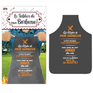 Maîtrisez l'art du barbecue avec "Le Tablier des Règles du Barbecue" ! Ce tablier gris humoristique énonce les lois sacrées du grill pour des sessions réussies et pleines de bonne humeur.