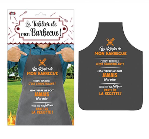 Maîtrisez l'art du barbecue avec "Le Tablier des Règles du Barbecue" ! Ce tablier gris humoristique énonce les lois sacrées du grill pour des sessions réussies et pleines de bonne humeur.