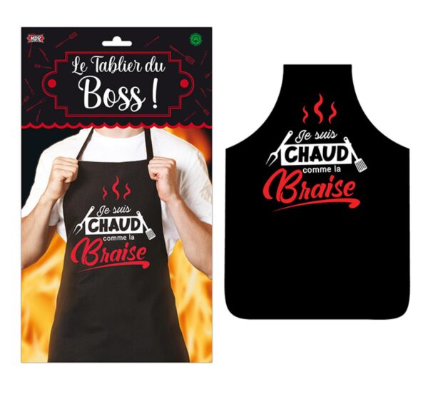 À la recherche du cadeau idéal pour le roi du barbecue, le chef de cuisine ou simplement celui qui aime prendre les commandes derrière les fourneaux ? Découvrez "Le Tablier du Boss" ! Avec son message percutant "Je suis CHAUD comme la Braise" et son design enflammé, ce tablier est une déclaration d'intention culinaire humoristique et affirmée.
