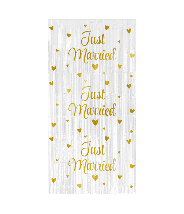 Célébrez l'union avec éclat grâce à notre Rideau de fil "Just Married". Idéal pour les mariages, ce rideau de fils blancs parsemé de cœurs dorés et de la mention "Just Married" est l'accessoire parfait pour une décoration romantique, un photobooth enchanteur ou pour annoncer avec style les jeunes mariés.