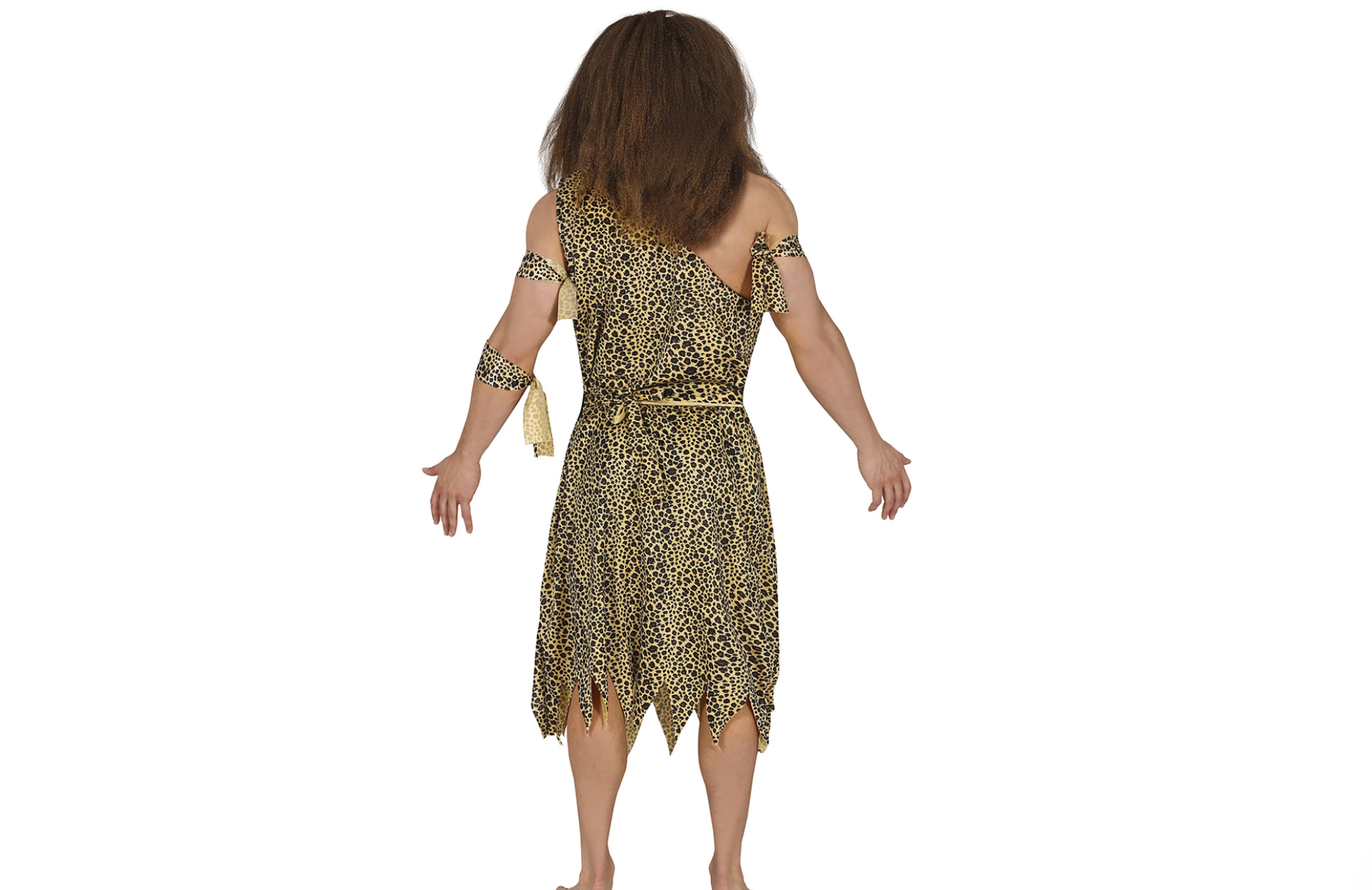 Envie de plonger dans l'ère des dinosaures et des hommes des cavernes ? Notre Déguisement Troglodyte est l'ensemble parfait pour une transformation réussie ! Ce costume vous transportera directement à l'âge de pierre avec ses éléments authentiques : Une robe / tunique à motifs léopard/peau de bête, avec une coupe déchiquetée au bas pour un effet "primitif". Une ceinture noire pour marquer la taille. Des bandeaux assortis pour les bras et/ou la tête.