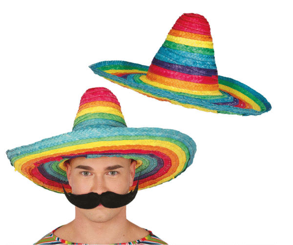 À la recherche de l'accessoire parfait pour égayer vos fêtes, soirées à thème ou événements en plein air ? Notre Sombrero Multicolore est le choix idéal ! Avec ses rayures vibrantes et chatoyantes allant du rouge au violet, en passant par l'orange, le jaune, le vert et le bleu, il capte immédiatement l'attention et diffuse une atmosphère joyeuse et conviviale. Il est parfait pour des déguisements, des kermesses ou simplement pour une touche d'exotisme !