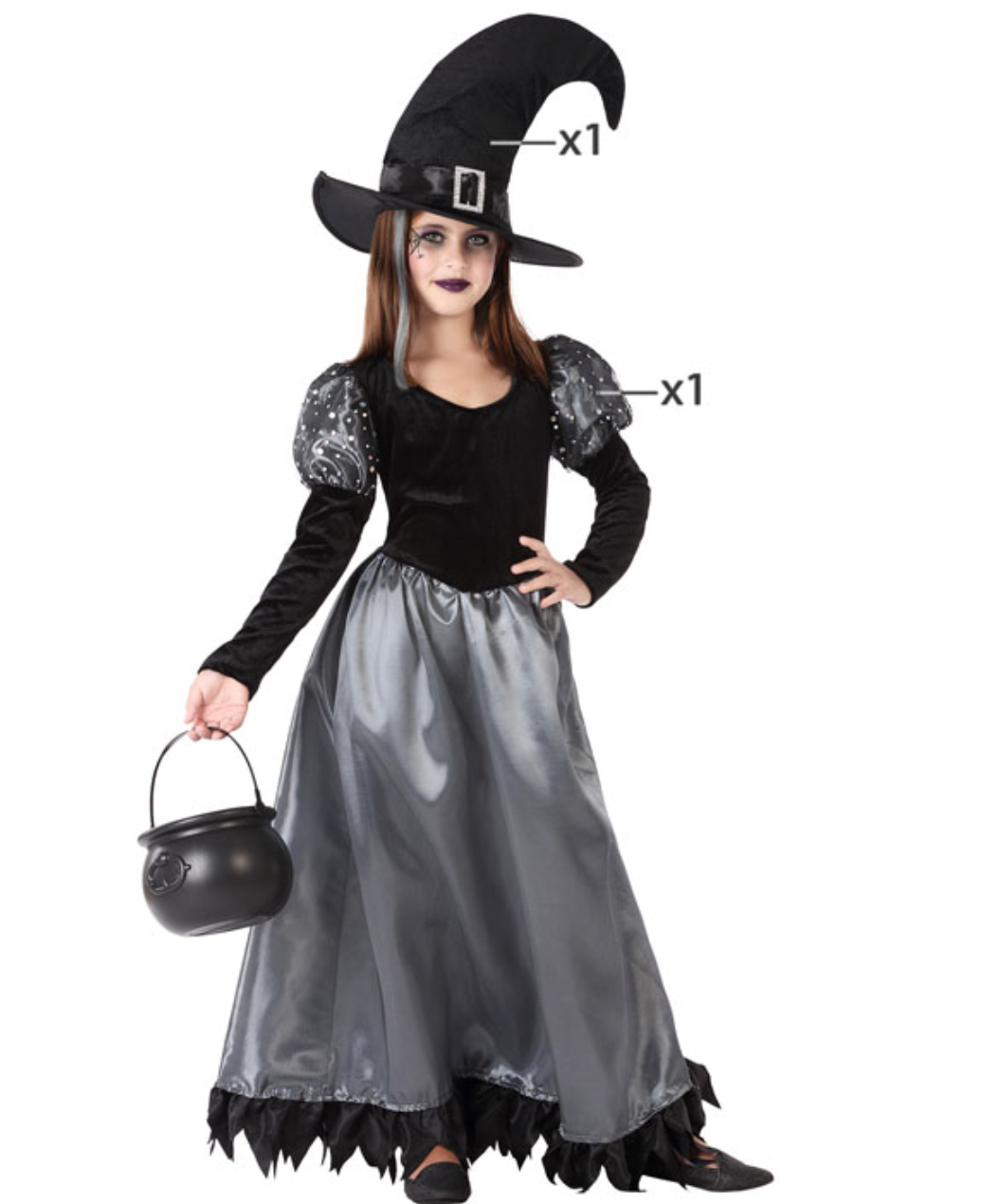 Pour un look d'Halloween à la fois élégant et effrayant, ce déguisement de sorcière grise est le choix parfait.