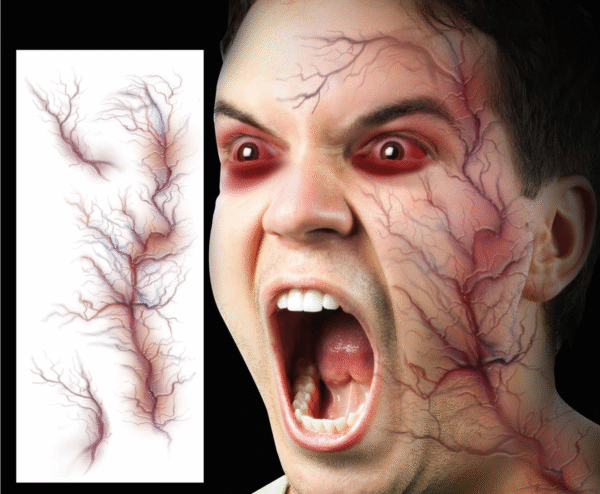 Pour un look d'Halloween qui combine horreur et réalisme, ces tatouages de visage veines sont l'accessoire qu'il vous faut